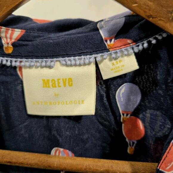 Anthropologie Top Womens XS P Navy Tank Hot Air Balloon Maeve Button Up - Picture 3 of 10